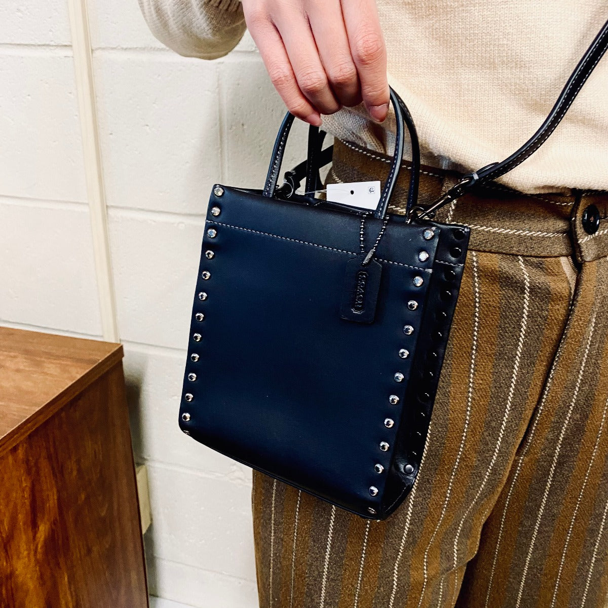 Coach CE729 Mini Cashin Tote With Crystal Rivets IN BLACK Coach CE729 Mini Cashin Tote With Crystal Rivets IN BLACK